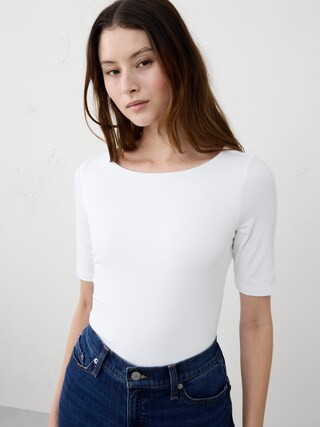 Soft Stretch Elbow-Sleeve Top | Banana Republic Factory