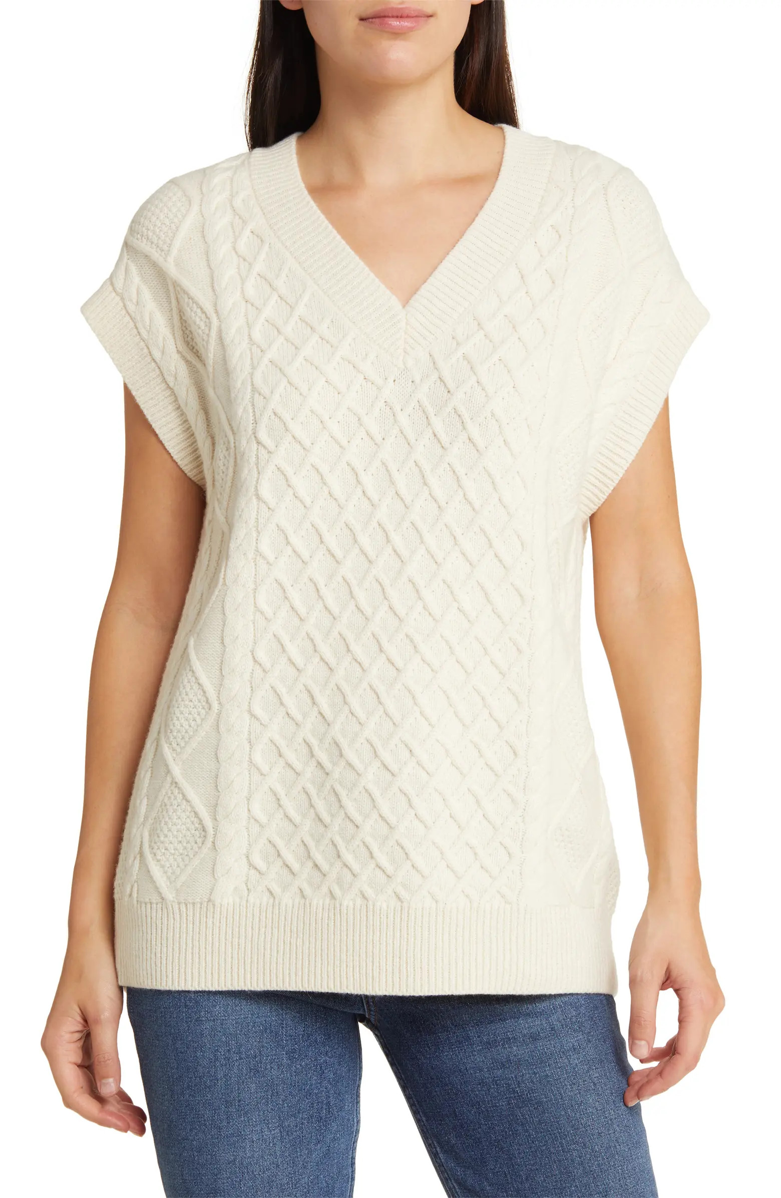 Cable Knit Wool Blend V-Neck Sweater Vest | Nordstrom