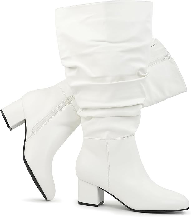 Women's Extra Wide Calf Dress Boots Slouchy Suede Boots with Block Heel | Amazon (US)