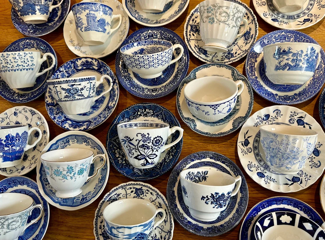 3/4/5 X BLUE MISMATCHED VINTAGE Tea Cups and Saucers L Mix & Match L Chinoiserie Decor L Liberty ... | Etsy (US)