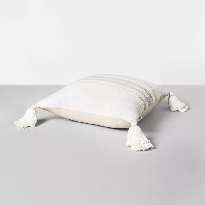 18x18 Center Multistripe Pillow Taupe / Sour Cream - Hearth & Hand™ with Magnolia | Target