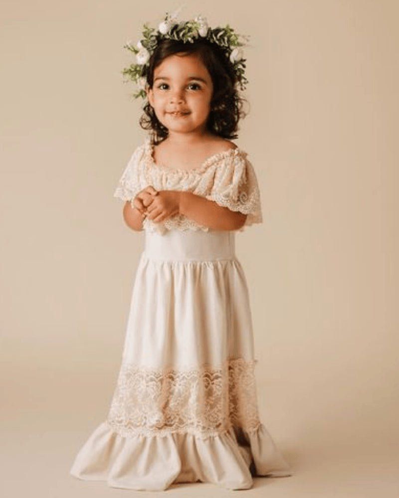 Clara Cotton & Lace Flutter Maxi Dress - Vanilla Cream | Bailey's Blossoms