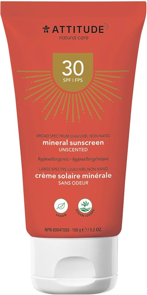 ATTITUDE Mineral Sunscreen, Broad Spectrum UVA/UVB, Reef-Friendly, Hypoallergenic, Vegan and Crue... | Amazon (US)