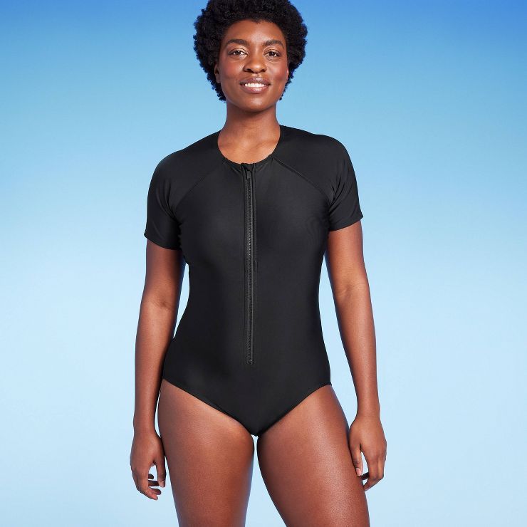 Women's Short Sleeve One Piece Swimsuit with Front Zip - Kona Sol™ | Target