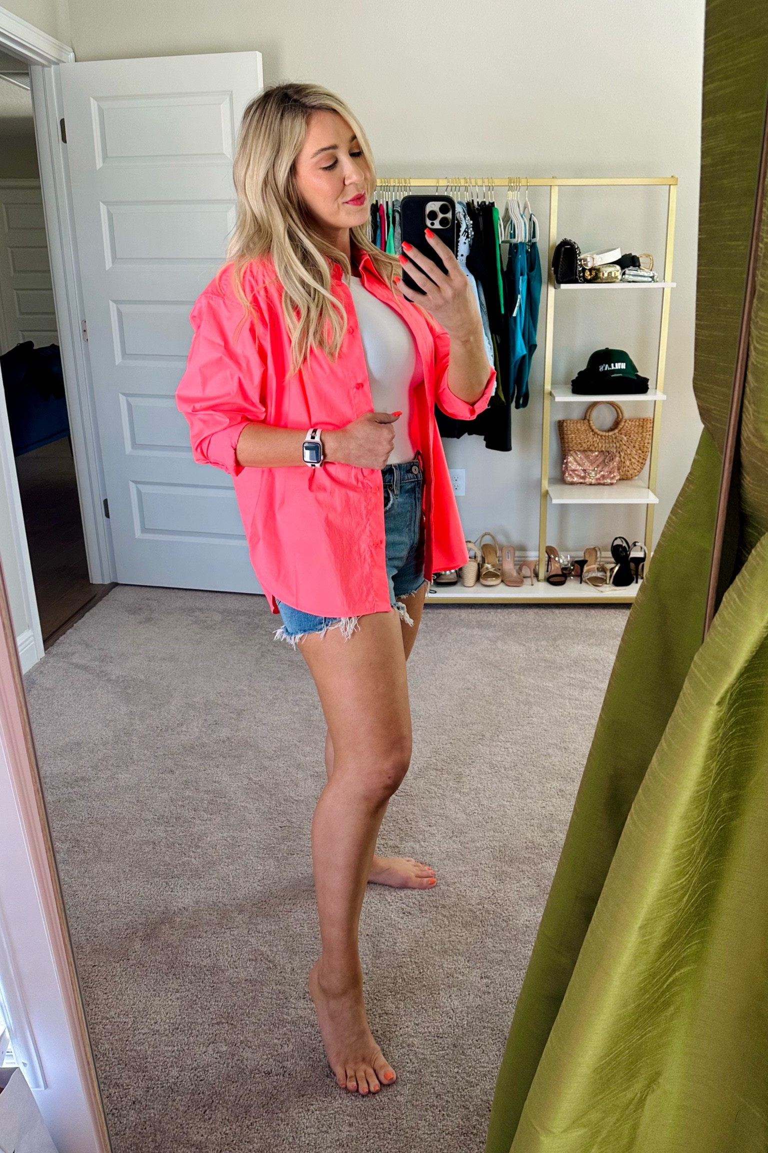 Wearing a size 1/2, s/m in the shirt
Medium in bodysuit 
Size 10/30 in shorts. I’m normally a size 6 in pants. I always size up in shorts. 

Lip oil shade is ‘hope'