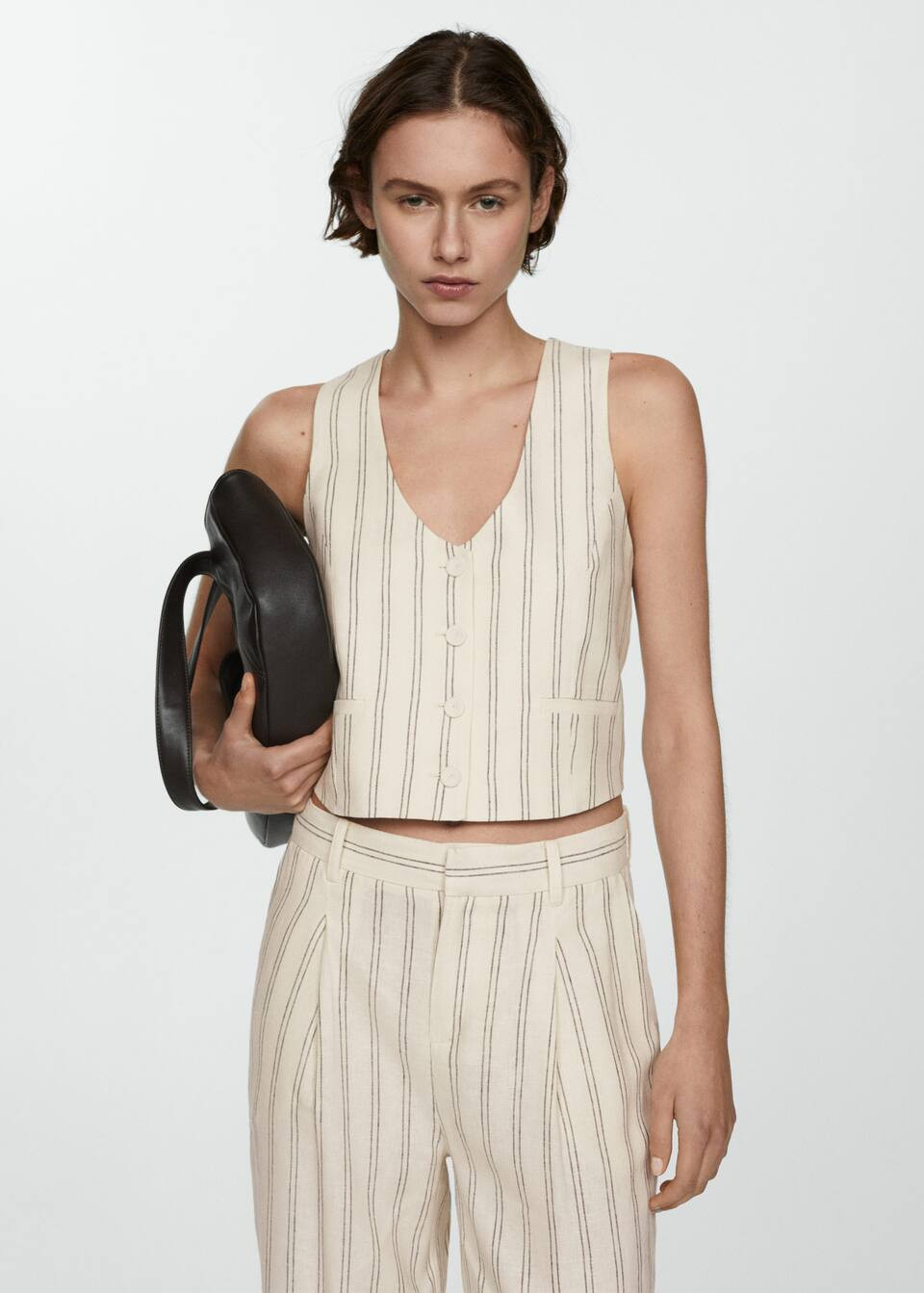 Striped linen waistcoat -  Women | Mango United Kingdom | MANGO (UK)