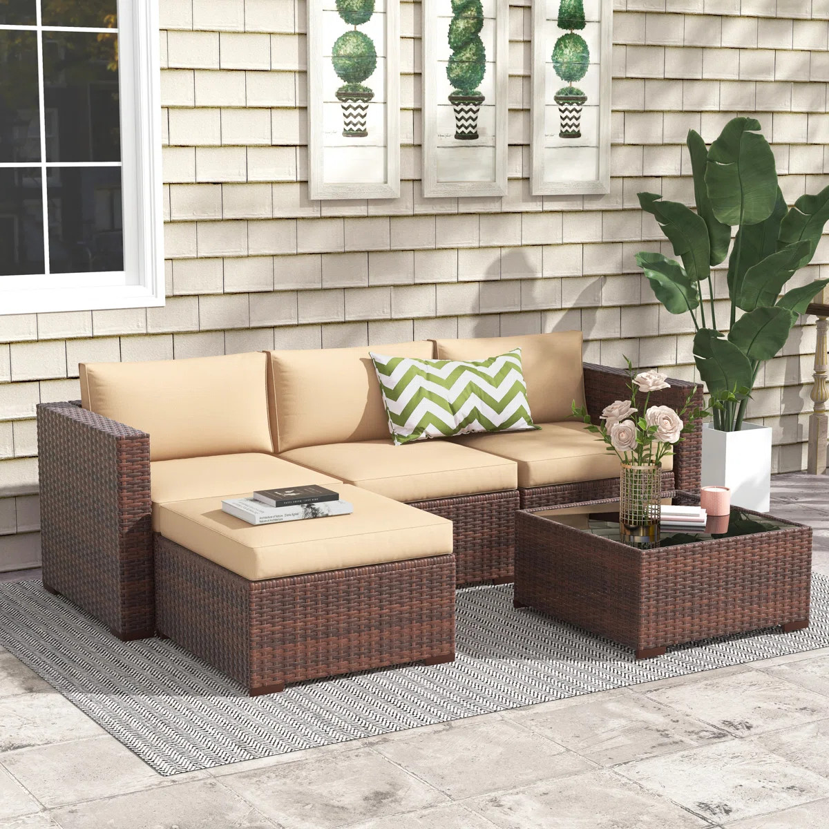 Abler Wicker 3 - Person Modular Patio Conversation Sets with Cushions | Wayfair North America