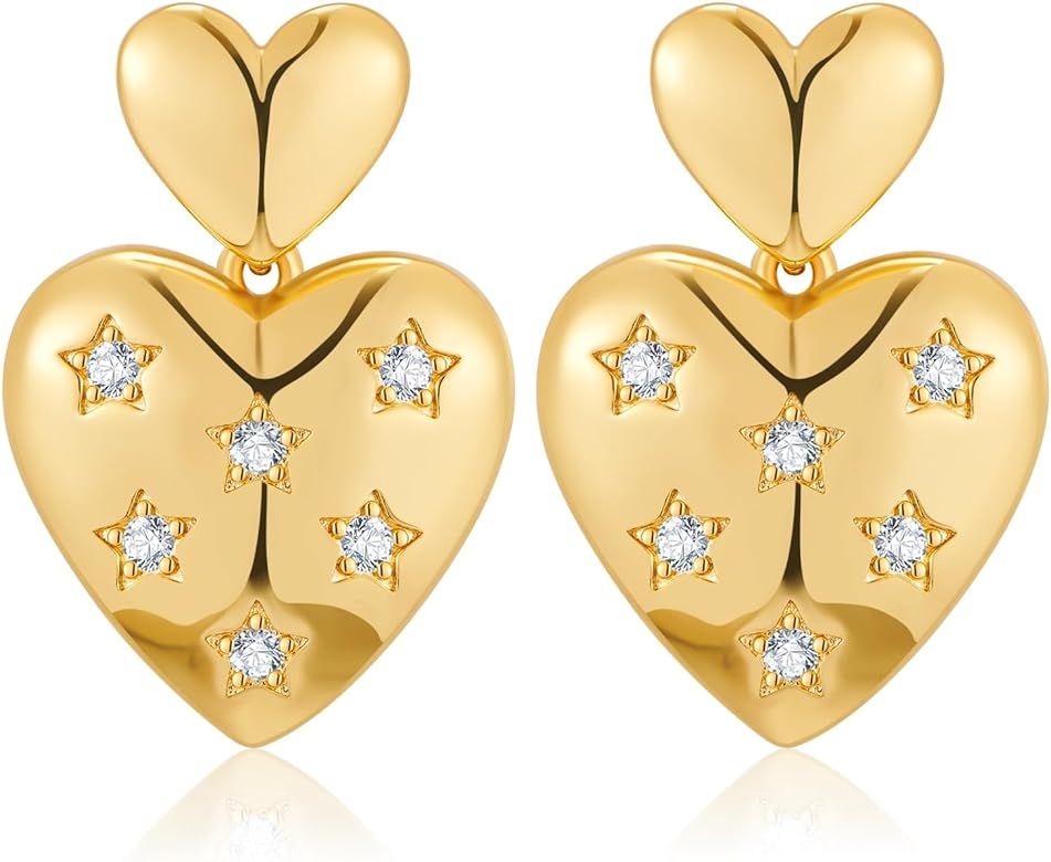 HolidayQbee Gold Teardrop Filigree Earrings Gold Teardrop Earrings Gold Heart Earrings Gold Dangl... | Amazon (US)