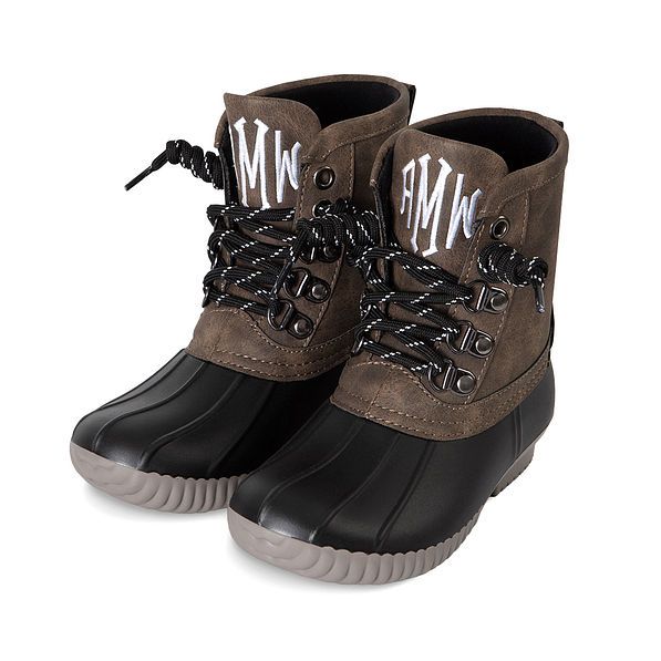 Monogrammed Kids Dark Brown Duck Boots | Marleylilly