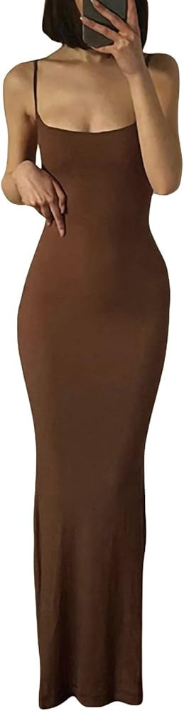 Women Spaghetti Strap Casual Maxi Dresses Sleeveless Cami Dress Party Club Bodycon Dress | Amazon (US)