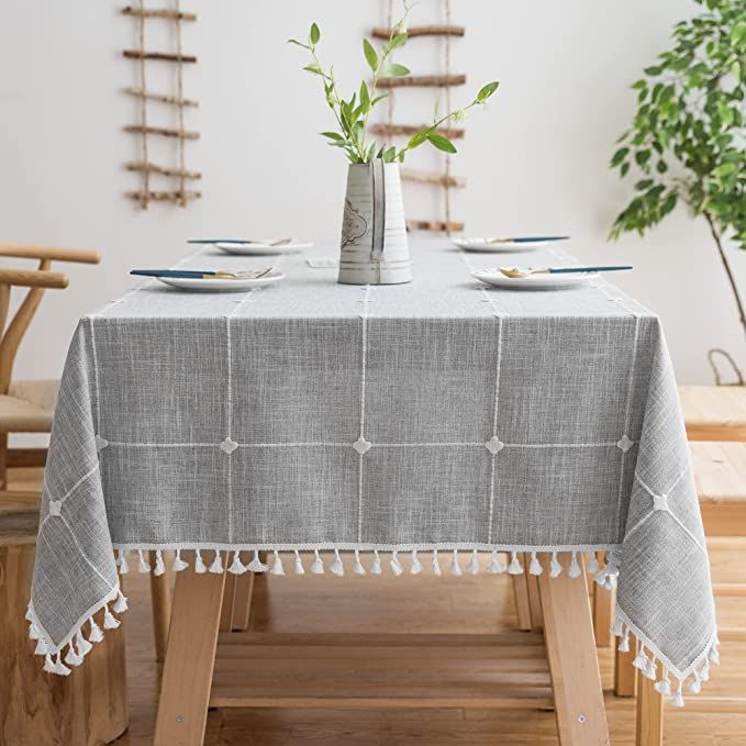 Oubonun Rustic Lattice Tablecloth (55"x70") Cotton Linen Grey Rectangle Table Cloths for Kitchen ... | Amazon (US)