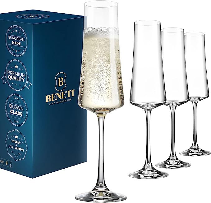Premium Champagne Flutes Glasses [4 Pack] 7 Ounce Champagne Glasses 4pc Set, 100% No-Lead Premium... | Amazon (US)