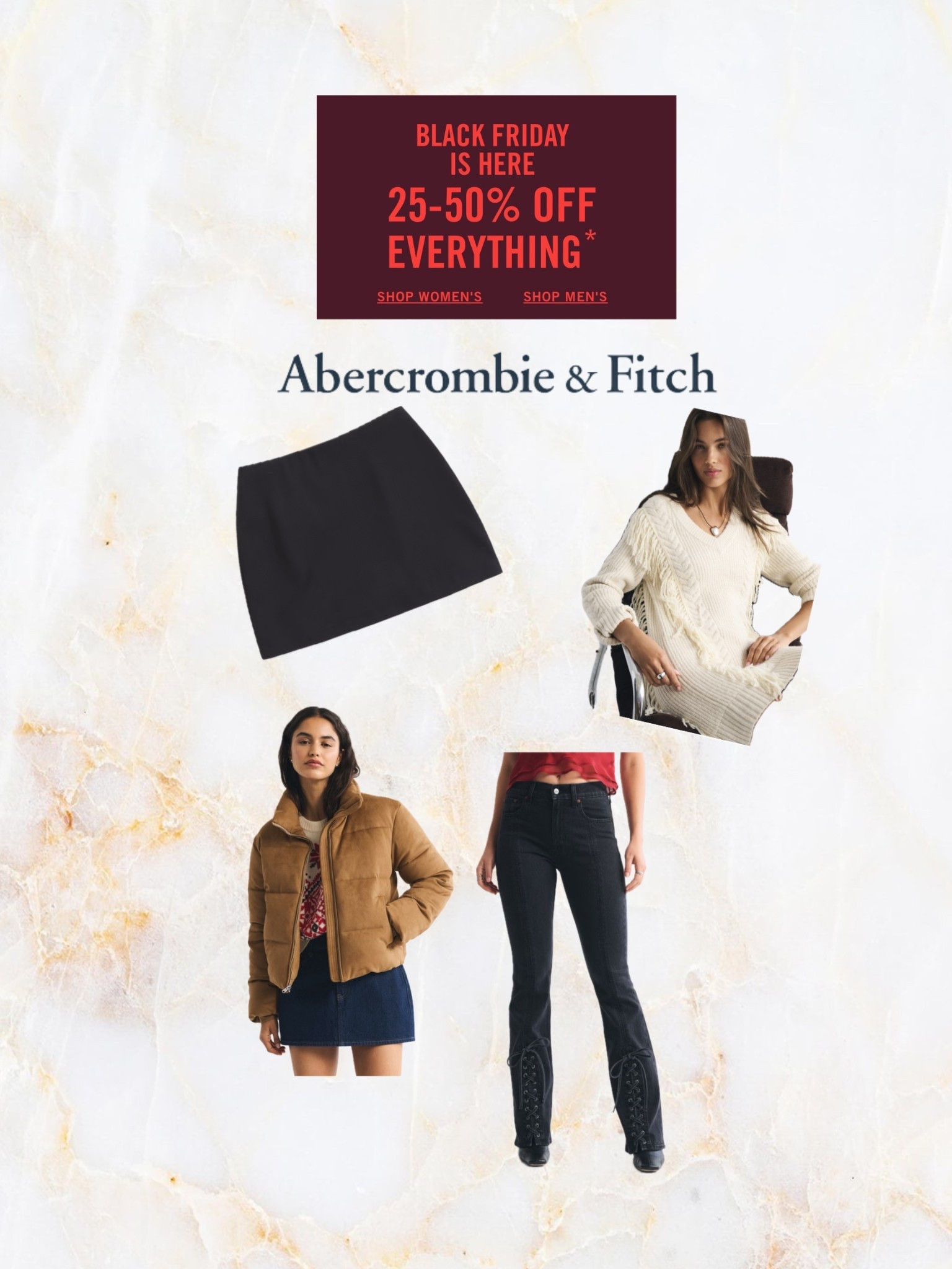 Black Friday 25-50% off everything at Abercrombie OMG.    

#LTKGiftGuide #LTKHoliday #LTKCyberWeek