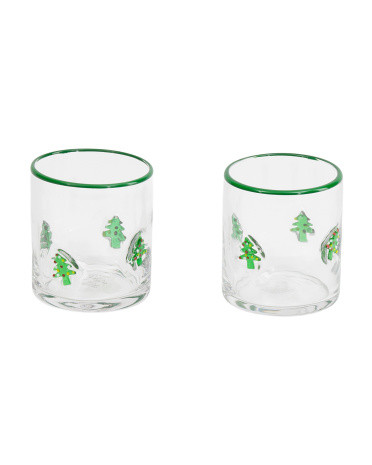 Set Of 2 Christmas Tree Double Old Fashioned Glasses | TJ Maxx
