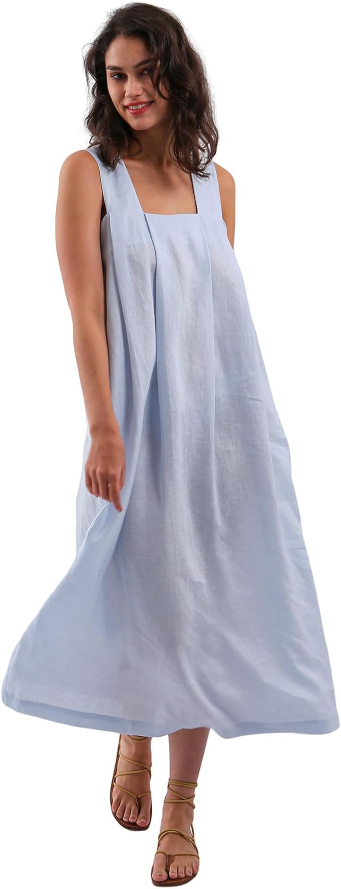 Amazhiyu Women's Pure Linen Summer Sleeveless Strap Midi Dresses with Pockets | Amazon (US)