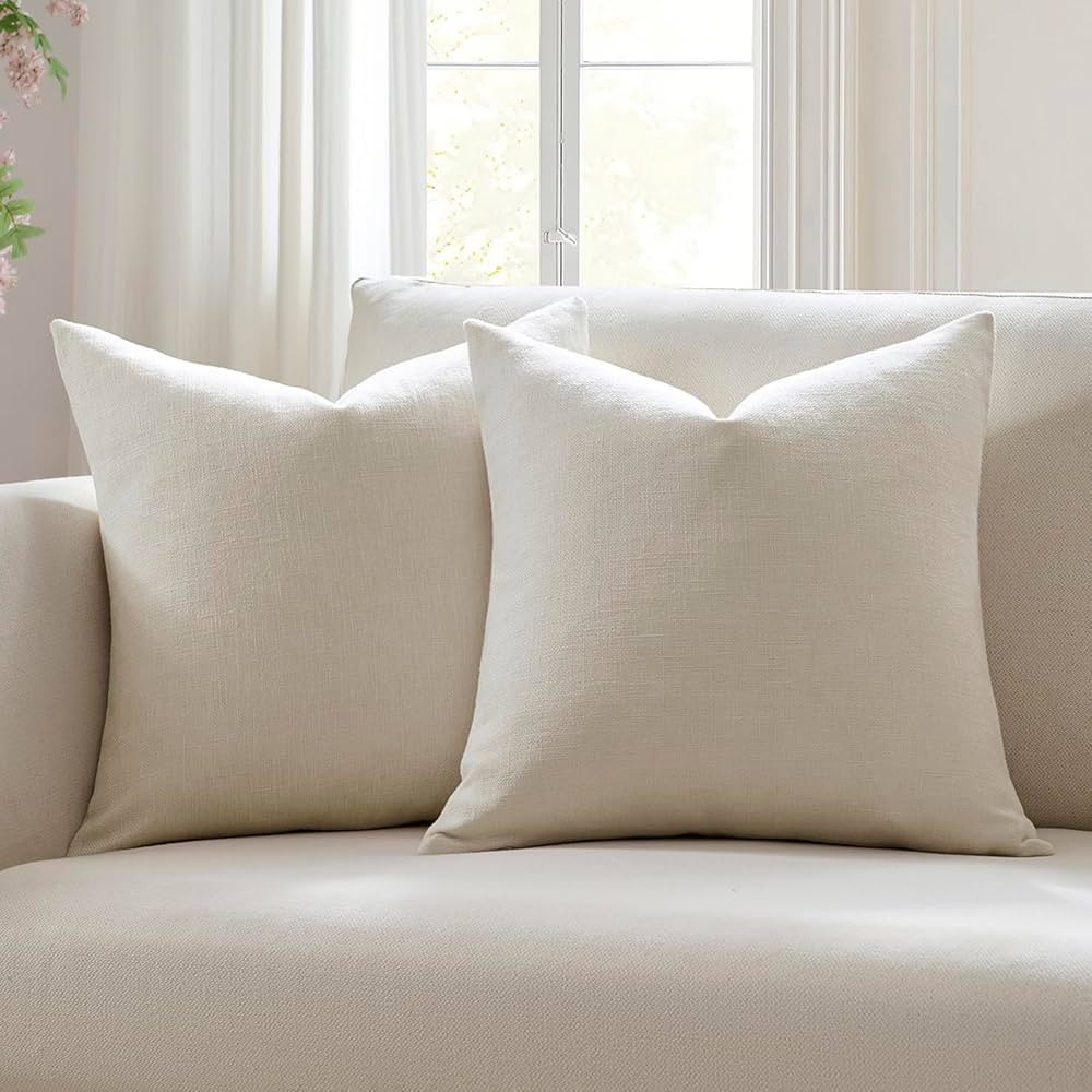 Meekio Set of 2 Ivory Pillow Covers 20 x 20 Inch Farmhouse Boho Decorative Throw Pillow Covers Li... | Amazon (US)