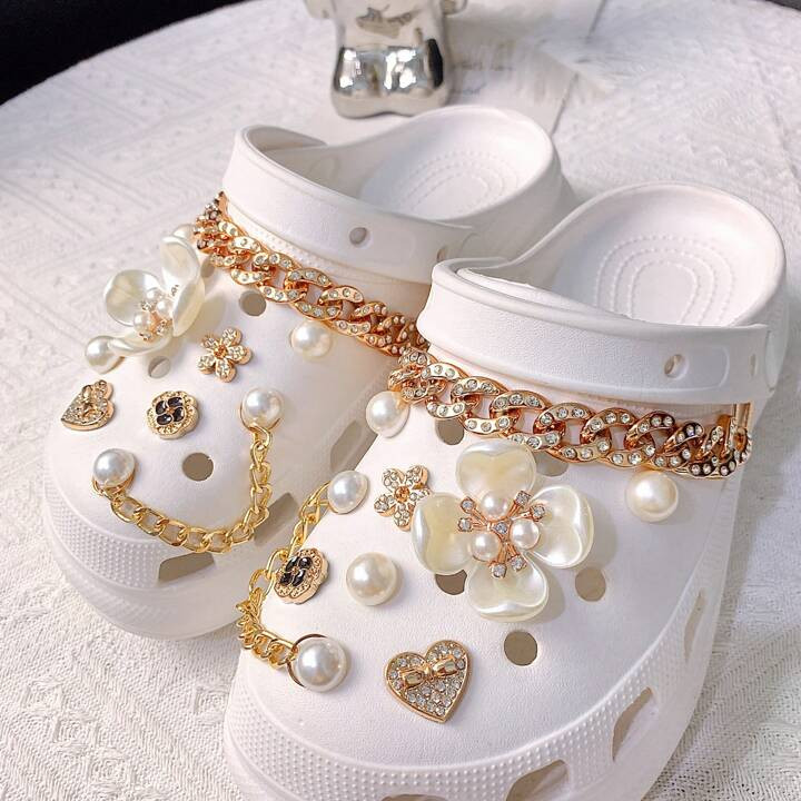 18pcs/16pcs Luxury Faux Pearl Shoe Chains And  Fashionable 3D Flower Shoe Charms Bling Heart Deco... | SHEIN