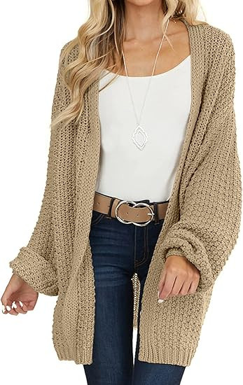 MEROKEETY Women's 2023 Fall Open Front Chunky Knit Sweater Oversized Lantern Sleeve Cardigan Outw... | Amazon (US)