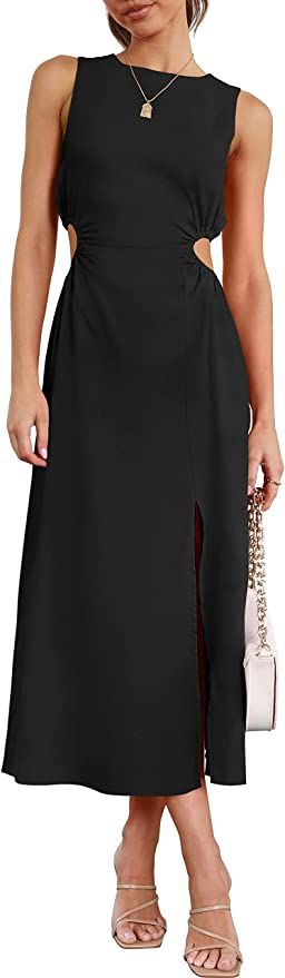 ANRABESS Women's Summer Sleeveless Cutout Maxi Dress Bodycon Slit Beach Wedding Guest Dresses | Amazon (US)