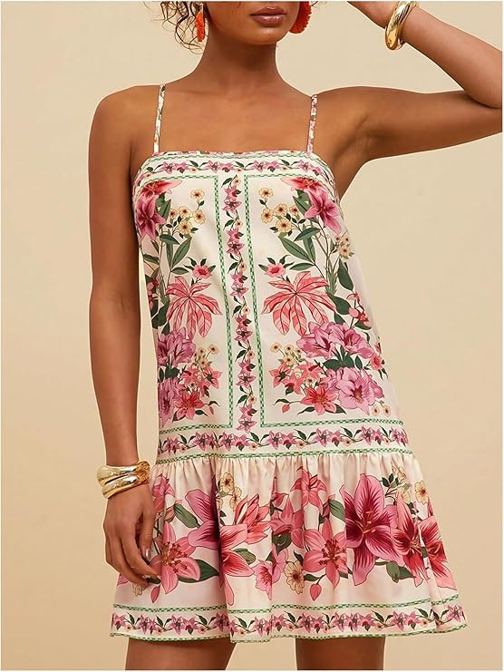 MakeMeChic Women's Floral Boho Dress Sleeveless Vacation Mini Short Dress Tie Backless Sundress | Amazon (US)