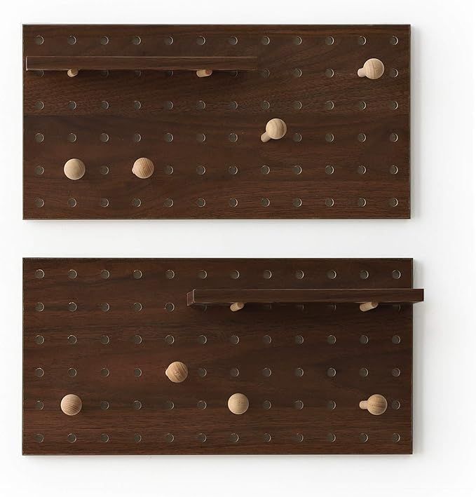 Wooden Pegboard Modular Display Organization Storage Wall Hooks Shelf(Color：Walnut) | Amazon (US)