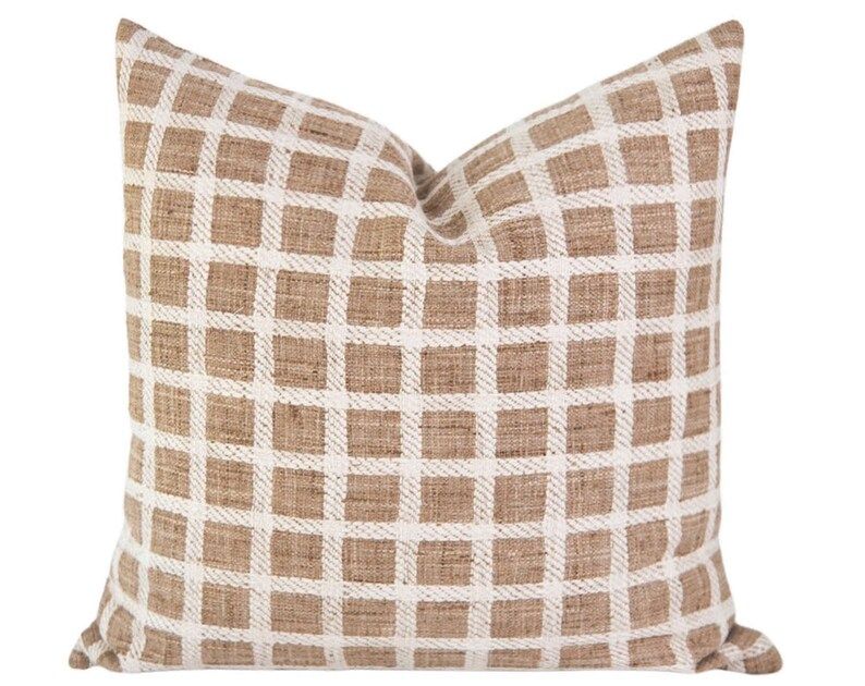 Brown Throw Pillow Cover, Window Pane Pillow, Farmhouse Pillow Covers, Plaid Pillow 20x20, Pillow... | Etsy (US)