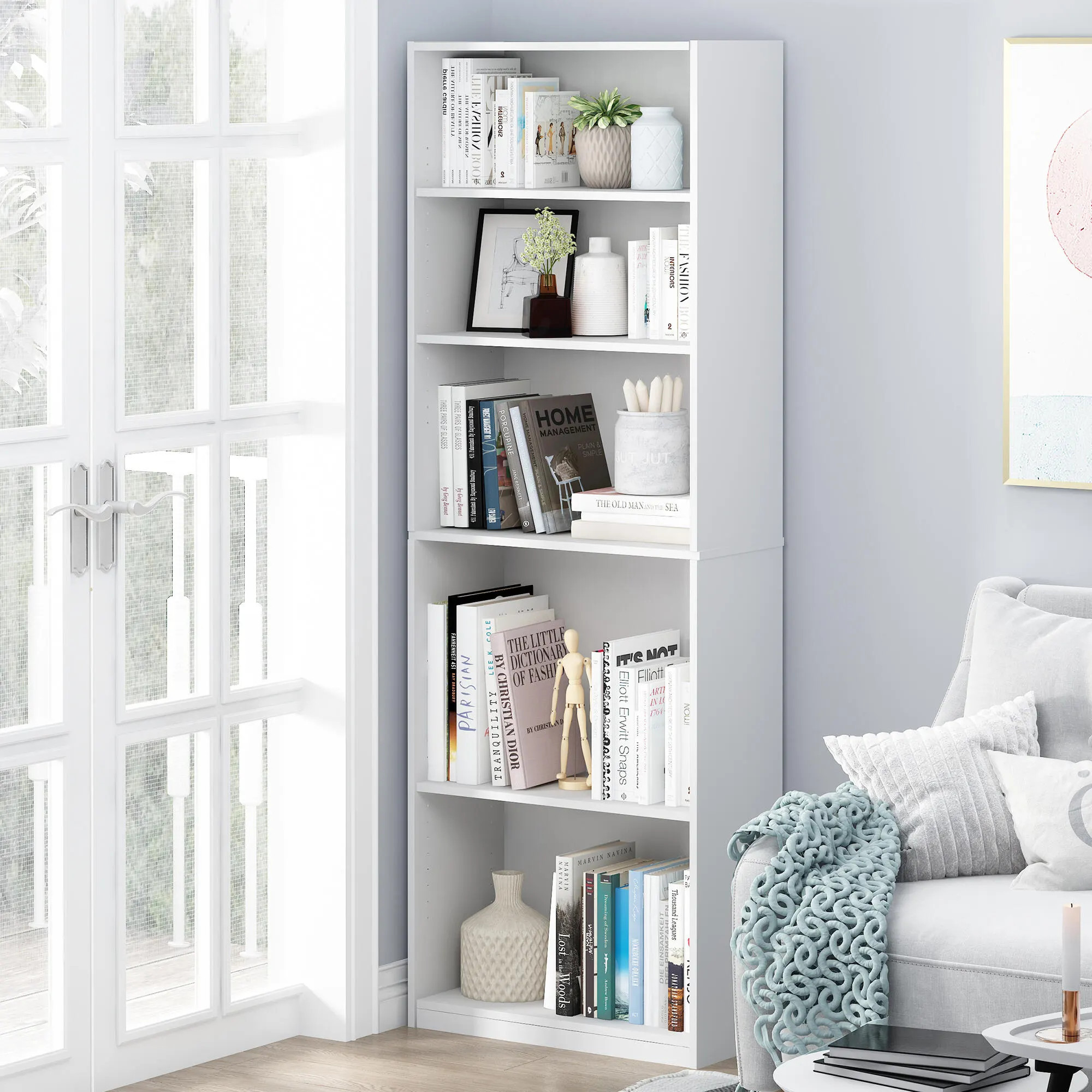 Furinno JAYA 5-Shelf Bookcase, White | Ashley