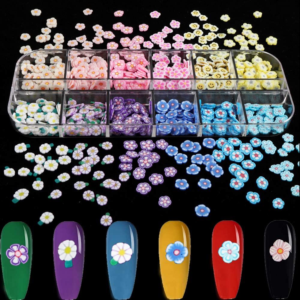500+ Flower Pattern Nail Art Decor Slices 12 Colors Summer 3D Nail Flower Polymer Slices Art Sticker | Amazon (US)