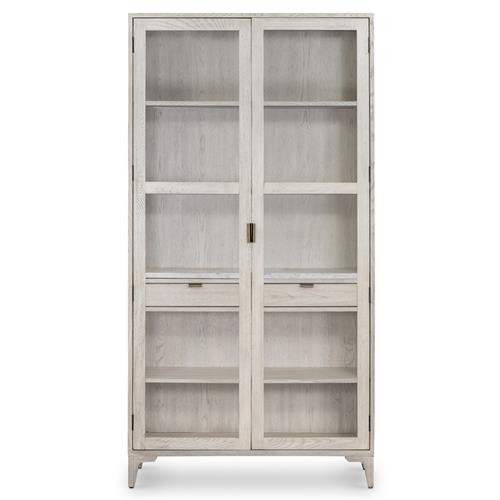 Vitto French Country Clear Glass White Oak Wood 2 Door Display Case | Kathy Kuo Home