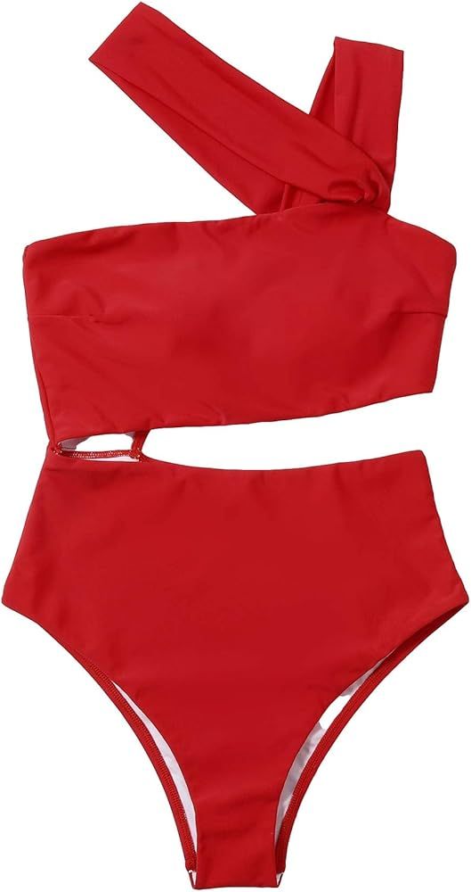 MakeMeChic Women's Cut Out One Piece Swimsuits Monokini One Shoulder Bathing Suits | Amazon (US)