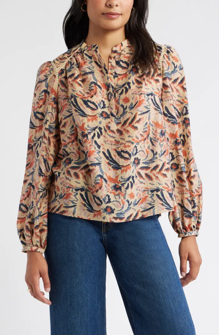 Caslon® Embroidered Inset Top | Nordstrom | Nordstrom