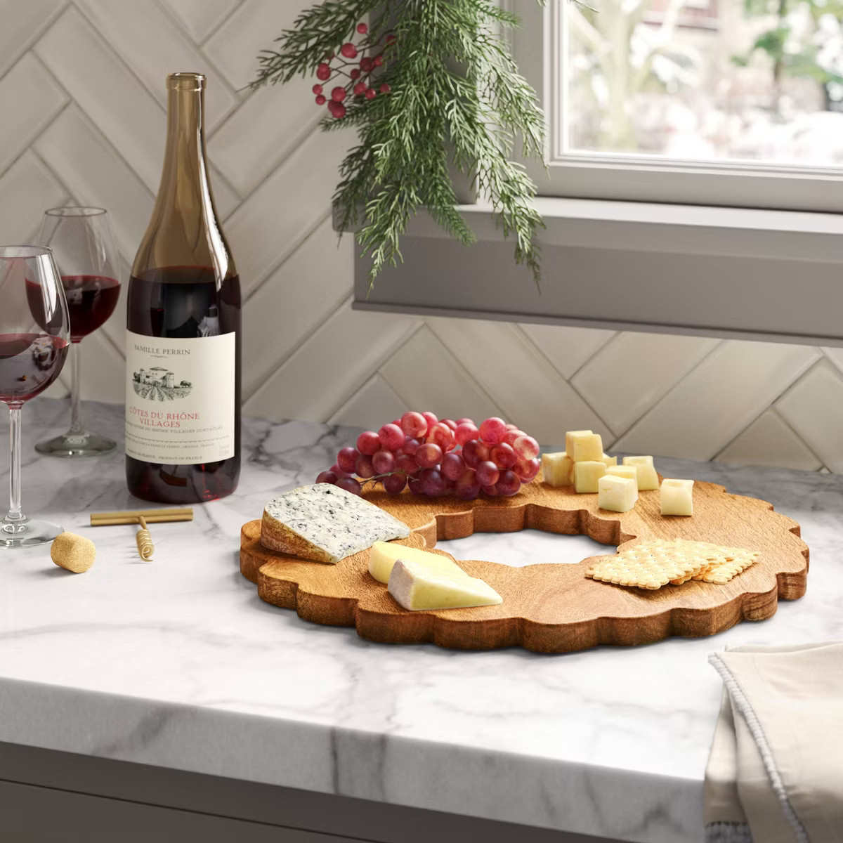 Wood Wreath Figural Serving Board Brown - Threshold™: Irregular Shape, 16.25" Width, Spot Clean... | Target