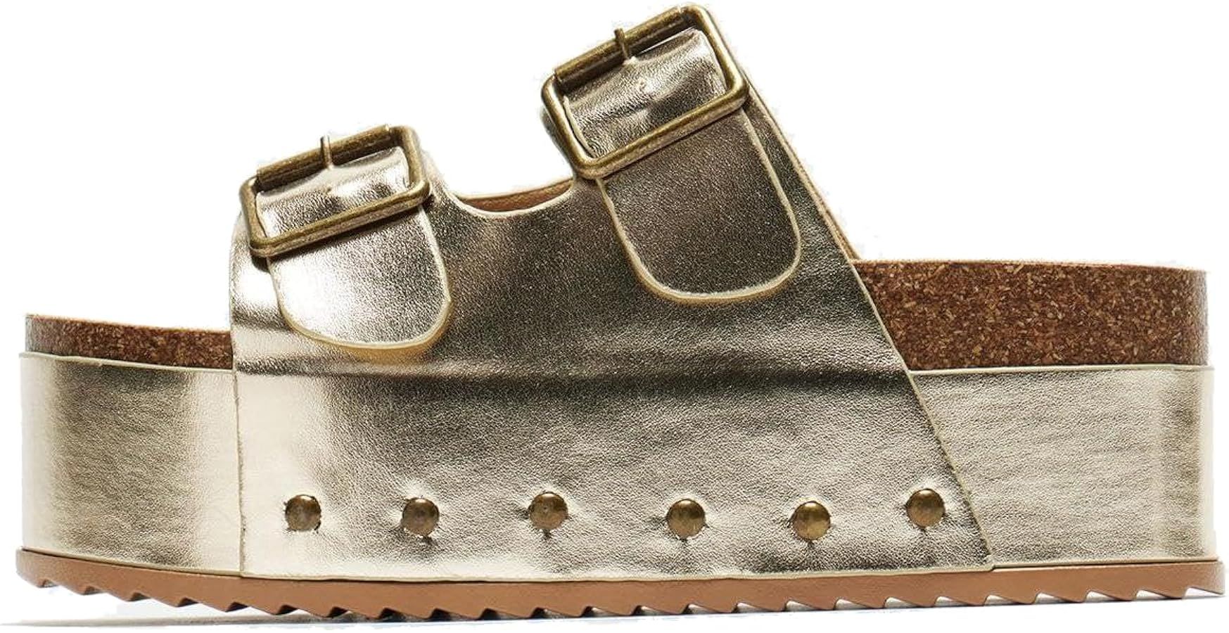 Women's Platform Cork Slides Dual Buckled Straps Suede Clogs Slip-on Flatform Sandals for Women F... | Amazon (US)