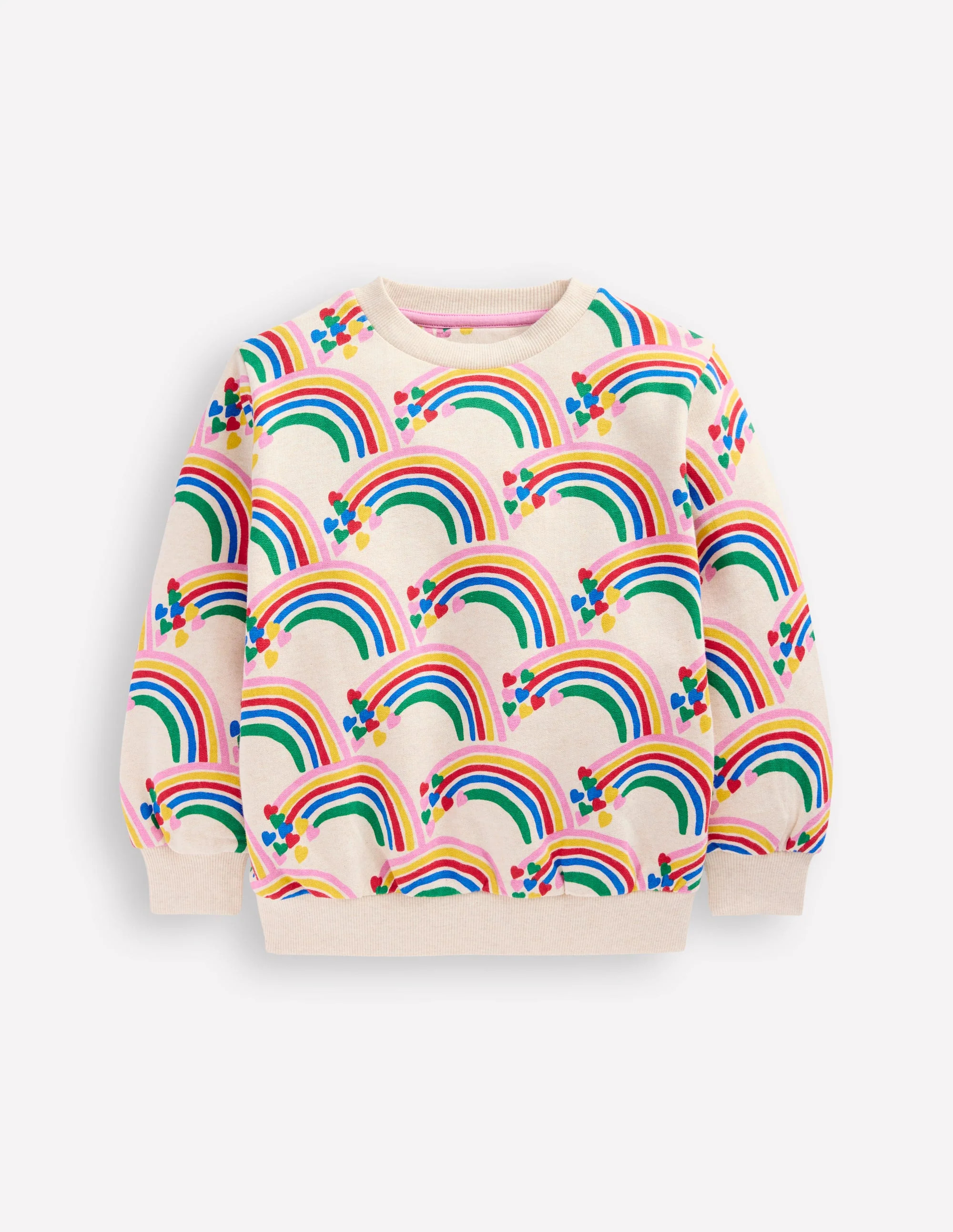 Printed Sweatshirt-Oatmeal Marl Rainbow Hearts | Boden (US)