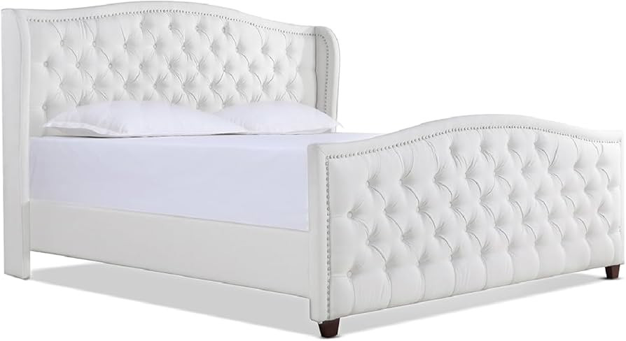 Jennifer Taylor Home Marcella Upholstered Shelter Headboard Bed Set, King, Bright White Polyester | Amazon (US)