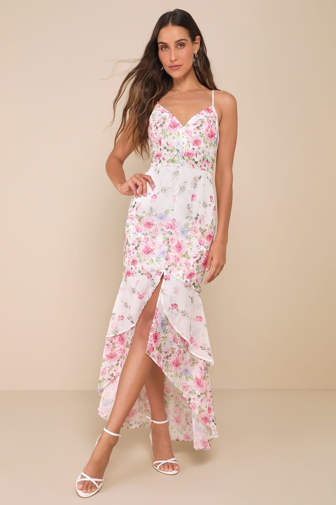 Breathtaking Vision White Floral Sleeveless High-Low Dress | Lulus