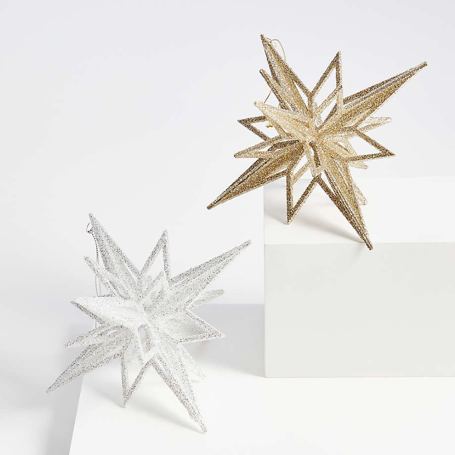 Radiant Gold Glitter Star Christmas Tree Ornaments, Set of 12 + Reviews | Crate & Barrel | Crate & Barrel