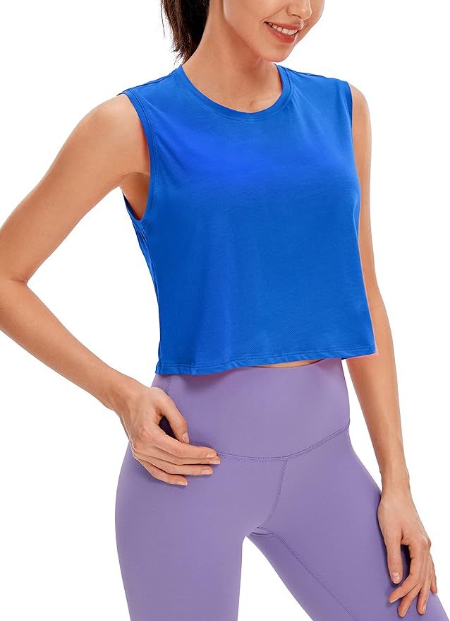 CRZ YOGA Pima Cotton Cropped Tank Tops for Women Workout Crop Top Sleeveless Athletic Shirts Loos... | Amazon (US)
