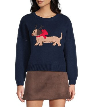 Originality Dog Crew Neck Long Sleeve Sweater | Dillard's | Dillard's
