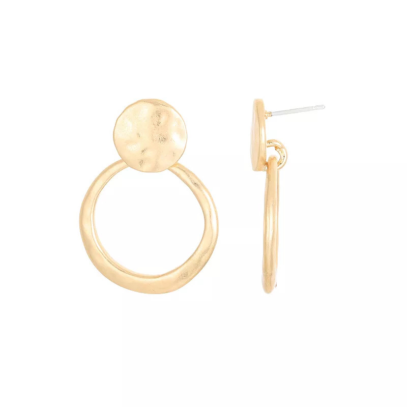 Bella Uno Gold Tone Hammered Open Circle Drop Earrings | Kohl's