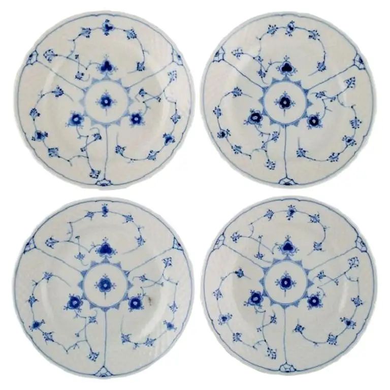 Four Bing & Grøndahl Blue Fluted Salad Plates, Mid 20th Century | 1stDibs