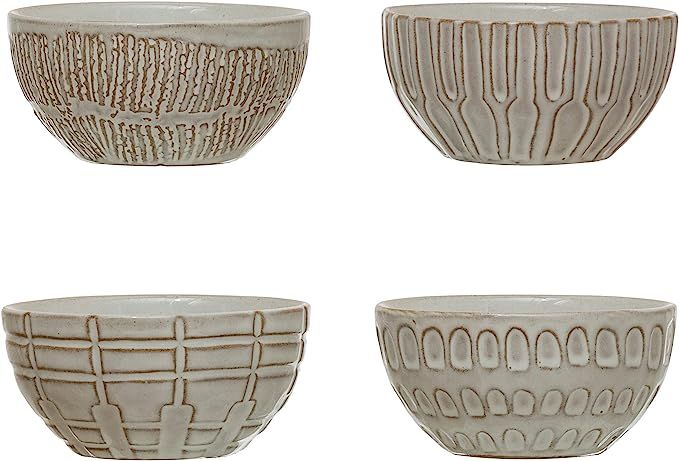 Creative Co-Op Debossed Stoneware Bowl, White, 4 Styles Dinnerware, Cream | Amazon (US)