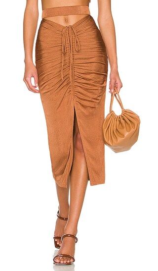 Janelle Midi Skirt in Chestnut Brown | Revolve Clothing (Global)