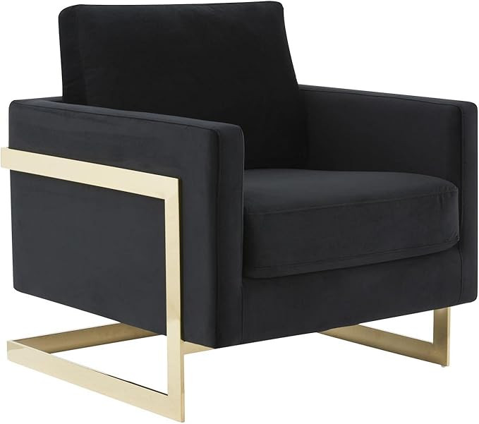 LeisureMod Lincoln Modern Mid-Century Upholstered Velvet Accent Arm Chair with Gold Frame, Midnig... | Amazon (US)