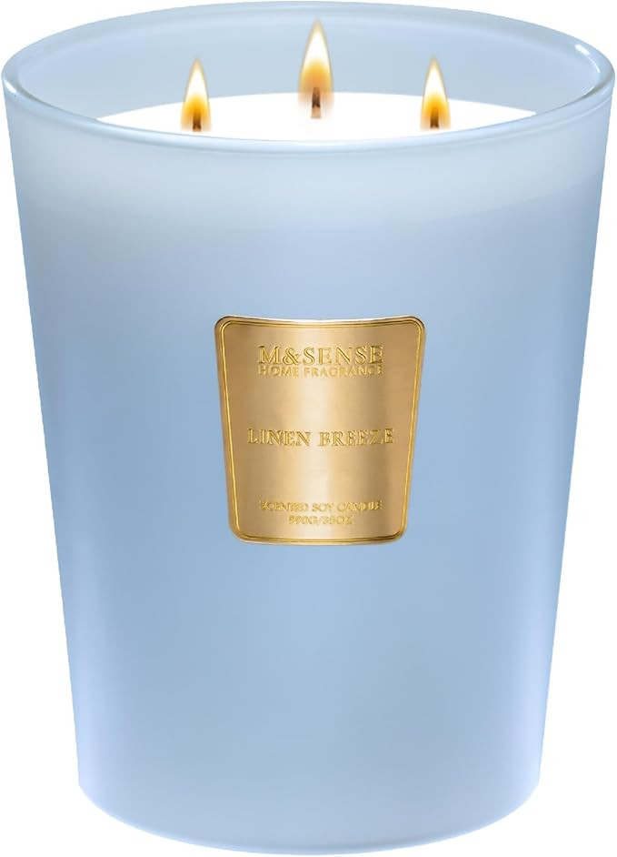 M&SENSE Extra Large Candle Creamy Vanilla Scented, 3-Wick 35oz 150H Long Lasting Candle, Natural ... | Amazon (US)