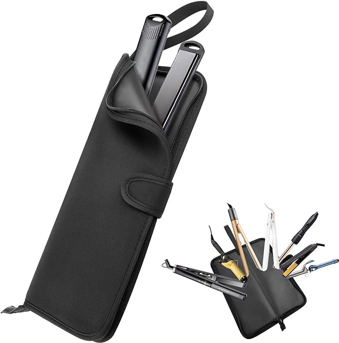 2 in 1 Flat Iron Travel Case, Heat Resistant Silicone Flat Iron Holder, Portable Travel Hair Stra... | Amazon (US)
