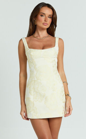 orla mini dress jacquard scoop neck fitted dress in lemon Jolene Mini Dress ~ Limoncello Embroidery – Show Me Your Mumu