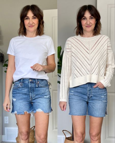 Random story try on today!
First pair of denim shorts are Free People bought on Amazon, fit tts and great length. No stretch to the denim.
Second pair are from Old Navy, stretchy denim and 5 inch inseam. Fit tts. On sale!
Open knit sweater is also Old Navy, I sized up to M


#LTKsalealert #LTKFind #LTKstyletip