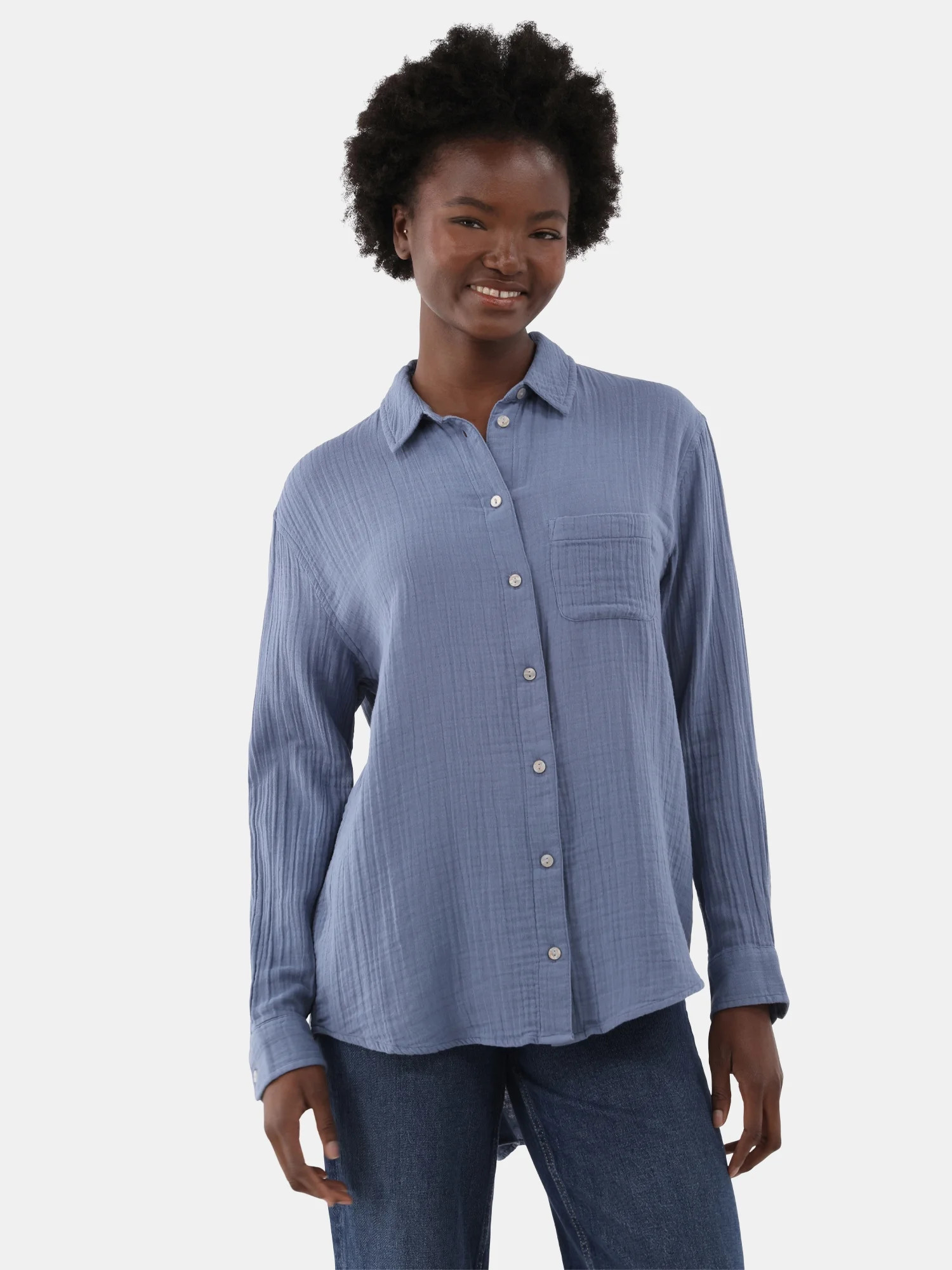 Time and Tru Women's Double Cloth Cotton Shirt, Sizes XS-XXXL | Walmart (US)