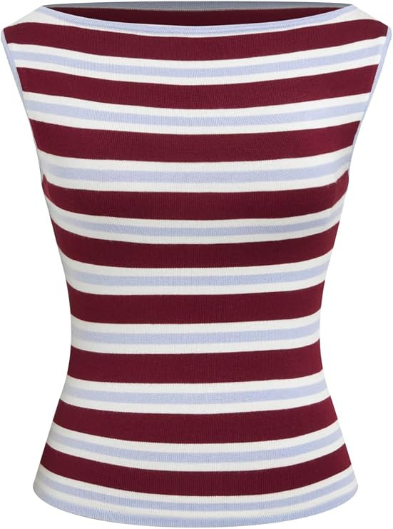 CIDER Boat Neck Tops for Women Sleeveless Ruched Crop Tank Tops | Slim Fit, Trendy Summer Outfits... | Amazon (US)